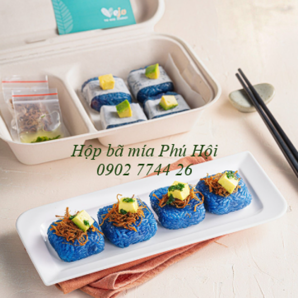 Hộp bã mía 2 ngăn nắp liền 800ml 